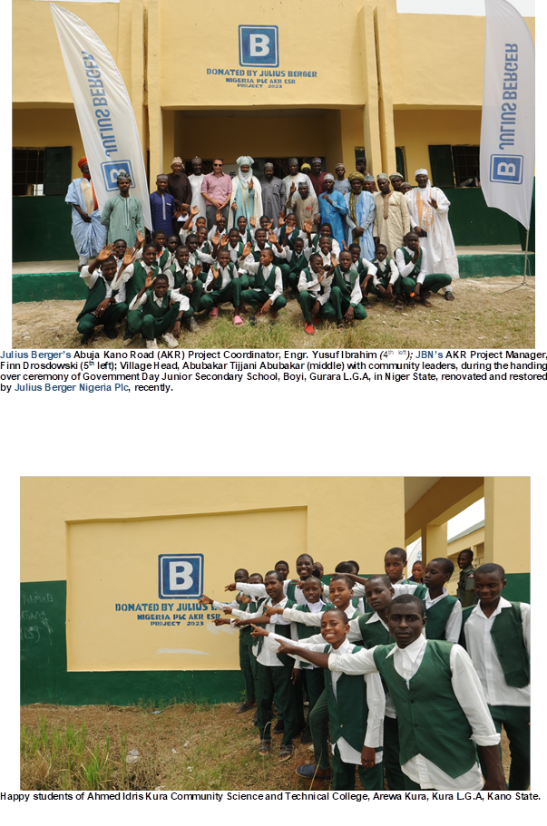 JULIUS BERGER CSR: ENGINEERING CONSTRUCTION LEADER AGAIN RENOVATES, RESTORES AND DELIVERS CLASSROOM BLOCKS FOR SCHOOLS IN NIGER AND KANO COMMUNITIES
