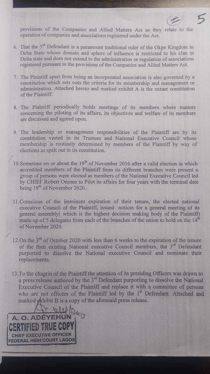 COMMUNIQUE FROM AN EMERGENCY MEETING OF THE NATIONAL EXECUTIVE COUNCIL OF THE OKPE UNION HELD ON 27TH OCTOBER, 2024, ON THE APPROACH OF THE HIGH COURT, OREROKPE, BY OKAKURO ROBERT ONOME TO DECLARE HIM AS PRESIDENT GENERAL OF THE OKPE UNION*